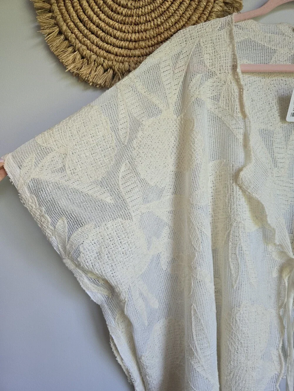 Free People NEW Willow Ivory Off White Lace Tie Front Cape Kimono One Size Boho